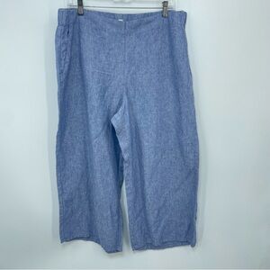J. Jill | Love Linen High Rise Wide Leg Cropped Pants L petite blue